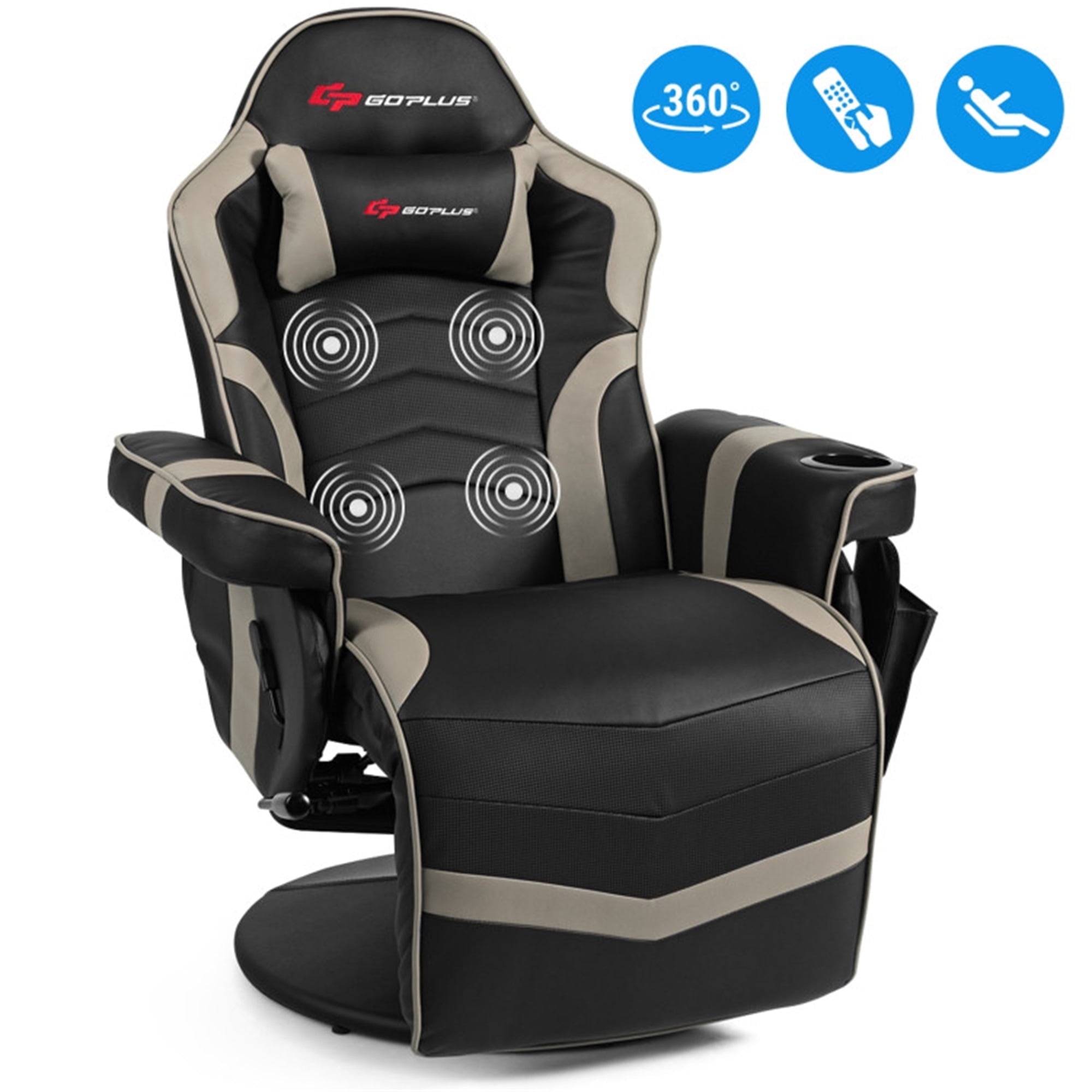 Demi Bonn Ergonomic High Back Massage Gaming Chair with Pillow for Office or Gaming, Gray