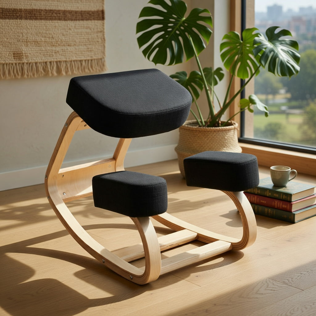 Demi Bonn Ergonomic Kneeling Chair Rocking Office Desk Stool Upright Posture for Home, Bedroom, Study, Black