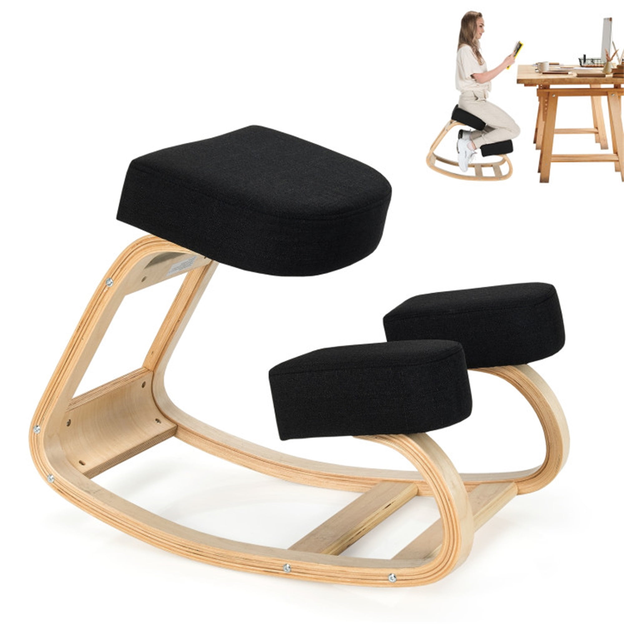 Finihen Ergonomic Kneeling Chair Rocking Office Desk Stool Upright Posture for Home, Bedroom, Study, Black Finihen Ergonomic Kneeling Chair Rocking Office Desk Stool Upright Posture for Home, Bedroom, Study, Black