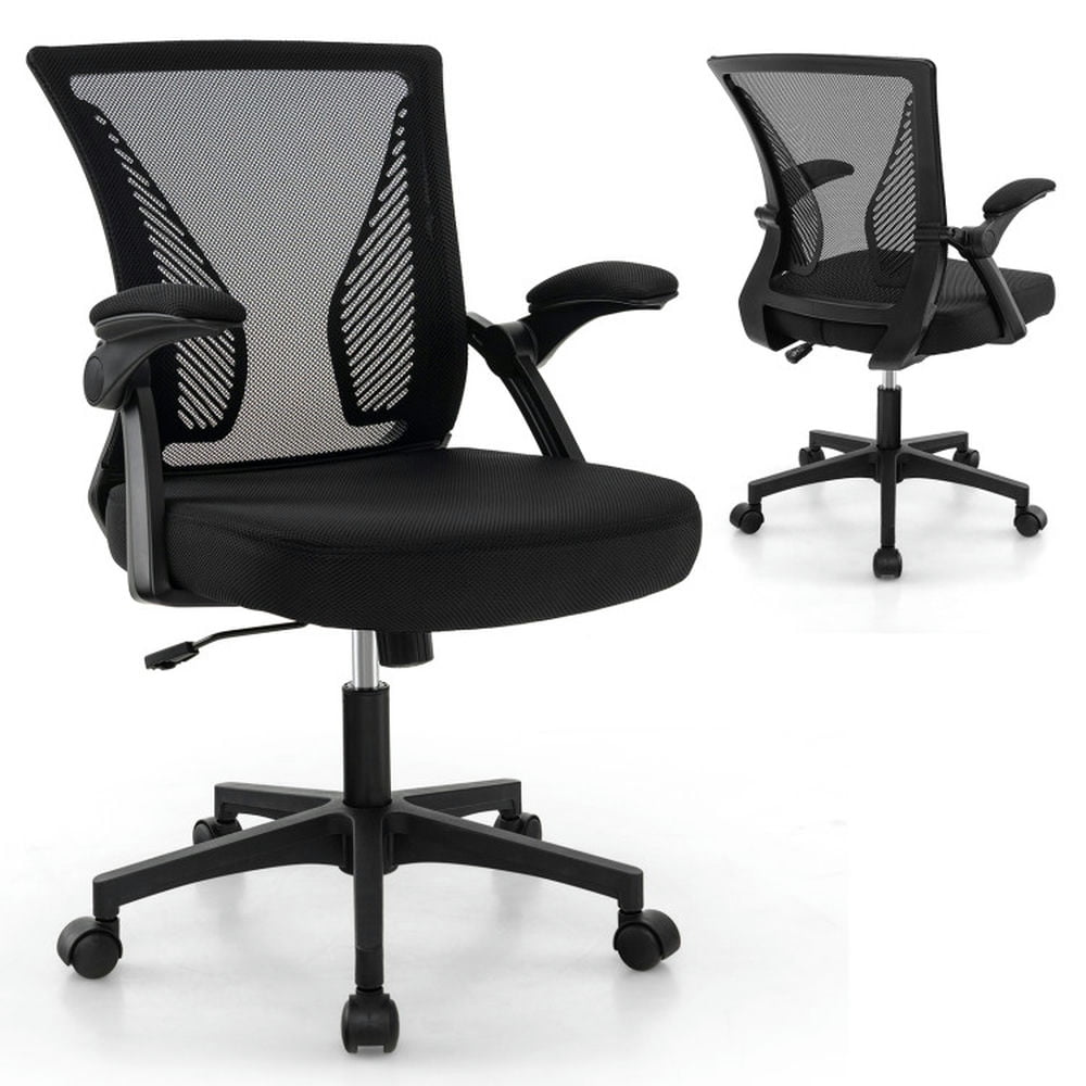 Finihen Ergonomic Office Chair Adjustable Swivel Chair with Flip-Up Armrests and Rocking Backrest, for Home, Bedroom, Study, Black Finihen Ergonomic Office Chair Adjustable Swivel Chair with Flip-Up Armrests and Rocking Backrest, for Home, Bedroom, Study, Black