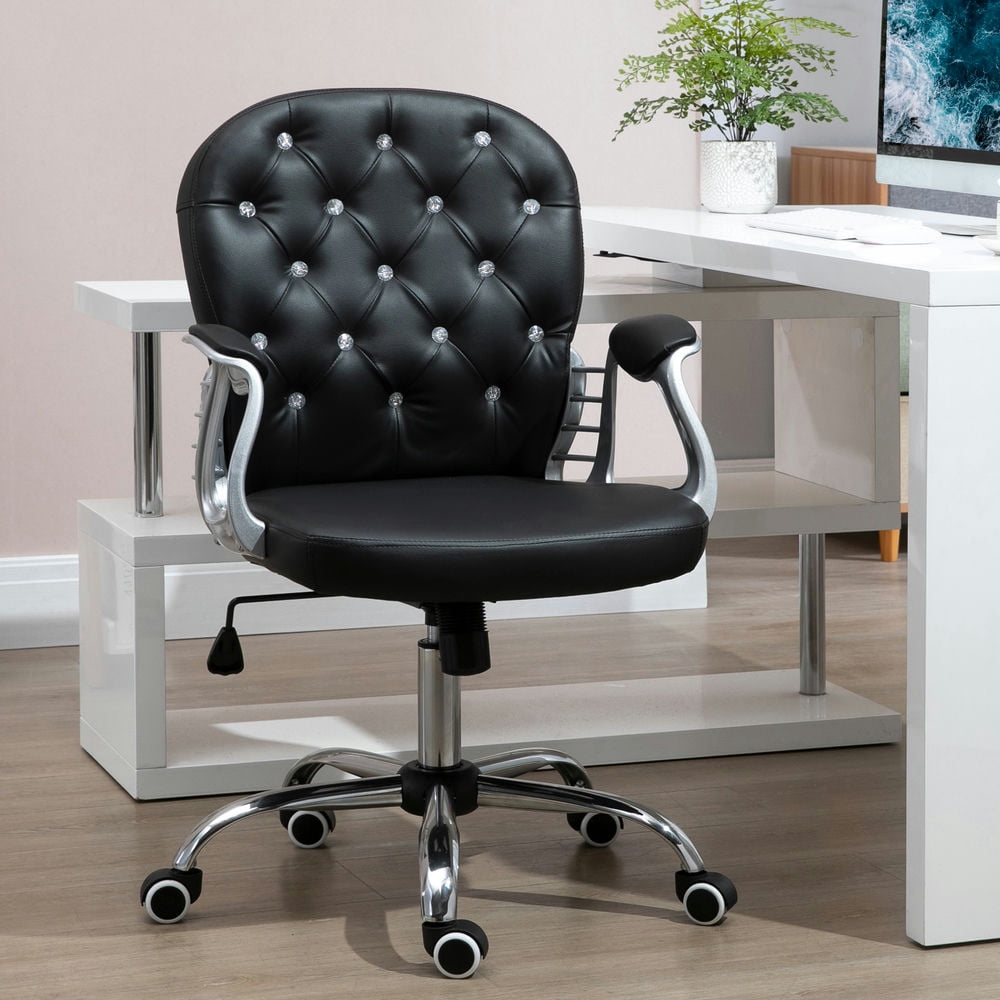 Finihen Executive Home Office Chair, Ergonomic Mid-Back with Padded Armrests, Swivel Base, Easy Assembly, Velvet Button Tufted Desk Chair, Black Finihen Executive Home Office Chair, Ergonomic Mid-Back with Padded Armrests, Swivel Base, Easy Assembly, Velvet Button Tufted Desk Chair, Black
