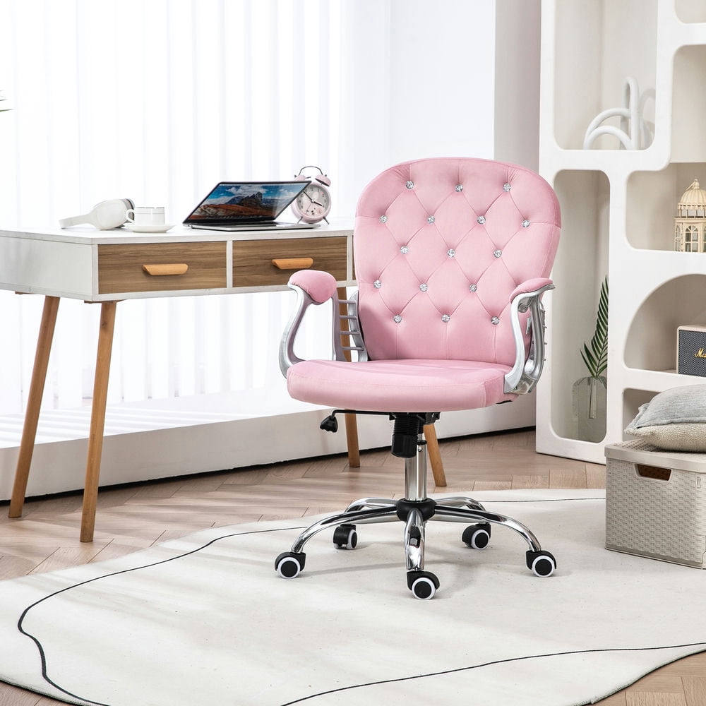 Finihen Executive Home Office Chair, Ergonomic Mid-Back with Padded Armrests, Swivel Base, Easy Assembly, Velvet Button Tufted Desk Chair, Pink Finihen Executive Home Office Chair, Ergonomic Mid-Back with Padded Armrests, Swivel Base, Easy Assembly, Velvet Button Tufted Desk Chair, Pink