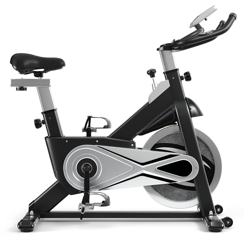 Black Steel Indoor Cycle with Heart Rate Monitor and Adjustable Seat