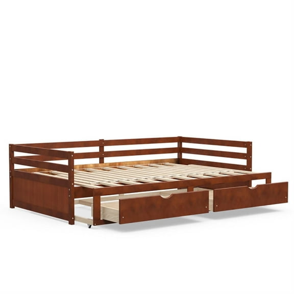Demi Bonn Extendable Twin to King Daybed with Trundle and 2 Storage Drawers, Modern Bed Frame for Teens, Brown