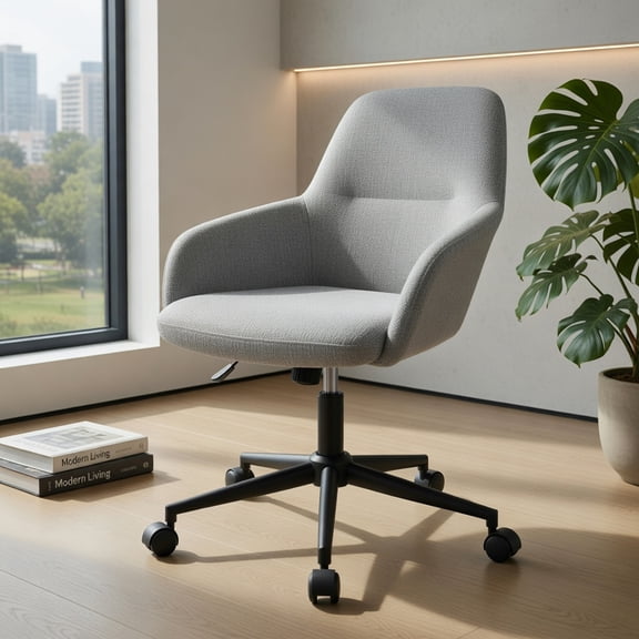 Demi Bonn Fabric Home Office Chair with Rocking Backres, Rolling Work Computer Desk Chair for Home, Bedroom, Study, Gray
