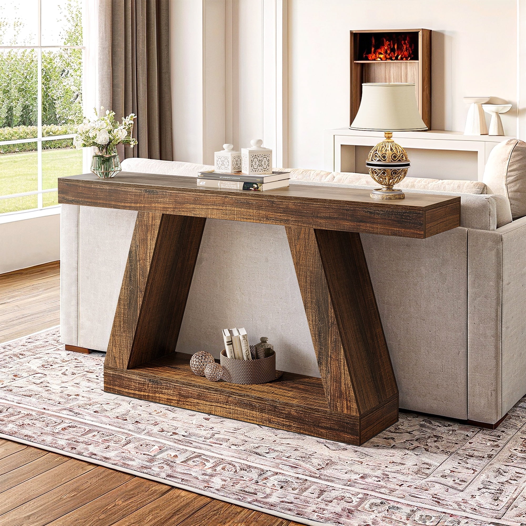 Demi Bonn Farmhouse Console Table, 55" Sofa Table with Storage for Hallway, Bedroom, Living Room, Brown