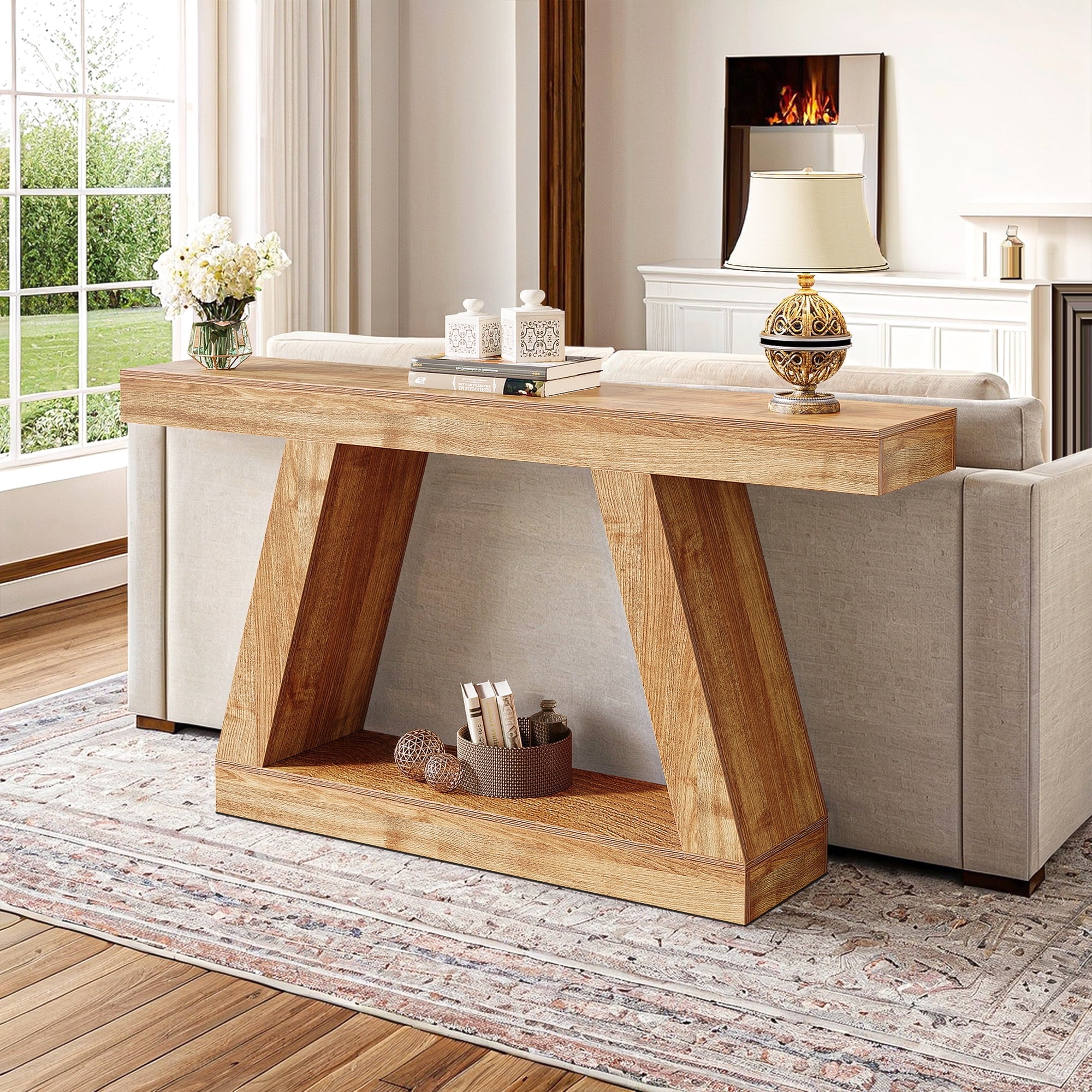 Demi Bonn Farmhouse Console Table, 55" Sofa Table with Storage for Hallway, Bedroom, Living Room, Brown