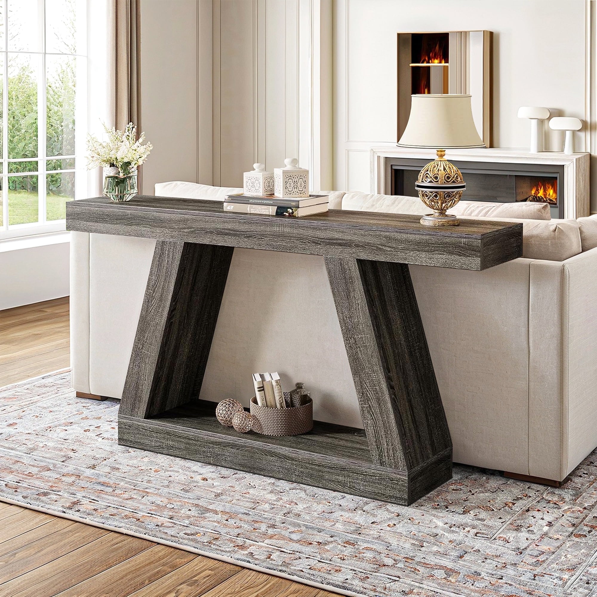 Demi Bonn Farmhouse Console Table, 55" Sofa Table with Storage for Hallway, Bedroom, Living Room, Brown