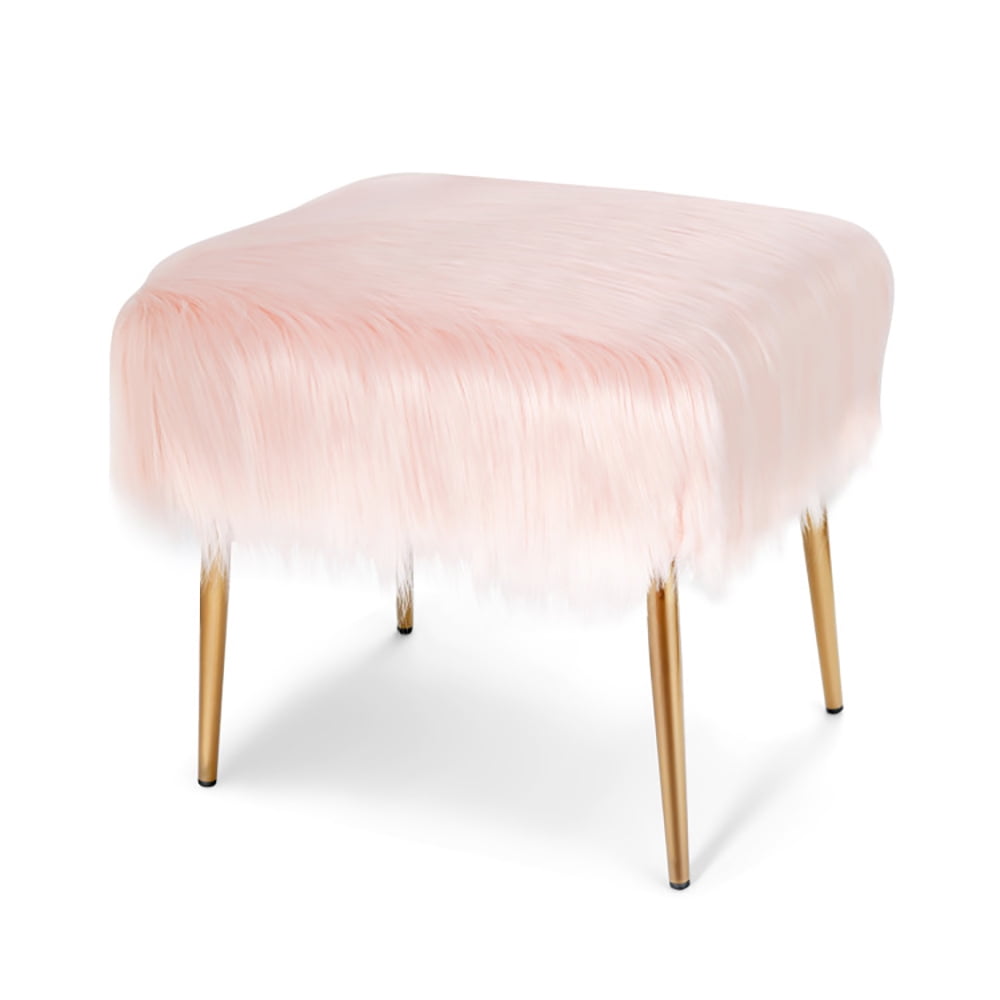 Finihen Faux Fur Vanity Stool Chair, Footstool Ottoman, Vanity Stool with Golden Metal Legs, Makeup Stool, Decorative Furniture Footrest, for Makeup Room, Living Room, Bedroom, Pink Finihen Faux Fur Vanity Stool Chair, Footstool Ottoman, Vanity Stool with Golden Metal Legs, Makeup Stool, Decorative Furniture Footrest, for Makeup Room, Living Room, Bedroom, Pink