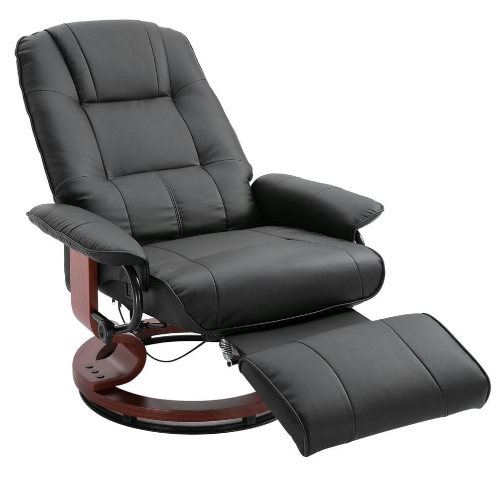 Demi Bonn Faux Leather Manual Recliner, Adjustable Swivel Lounge Chair with Footrest, Armrest and Wrapped Wood Base for Living Room, Black