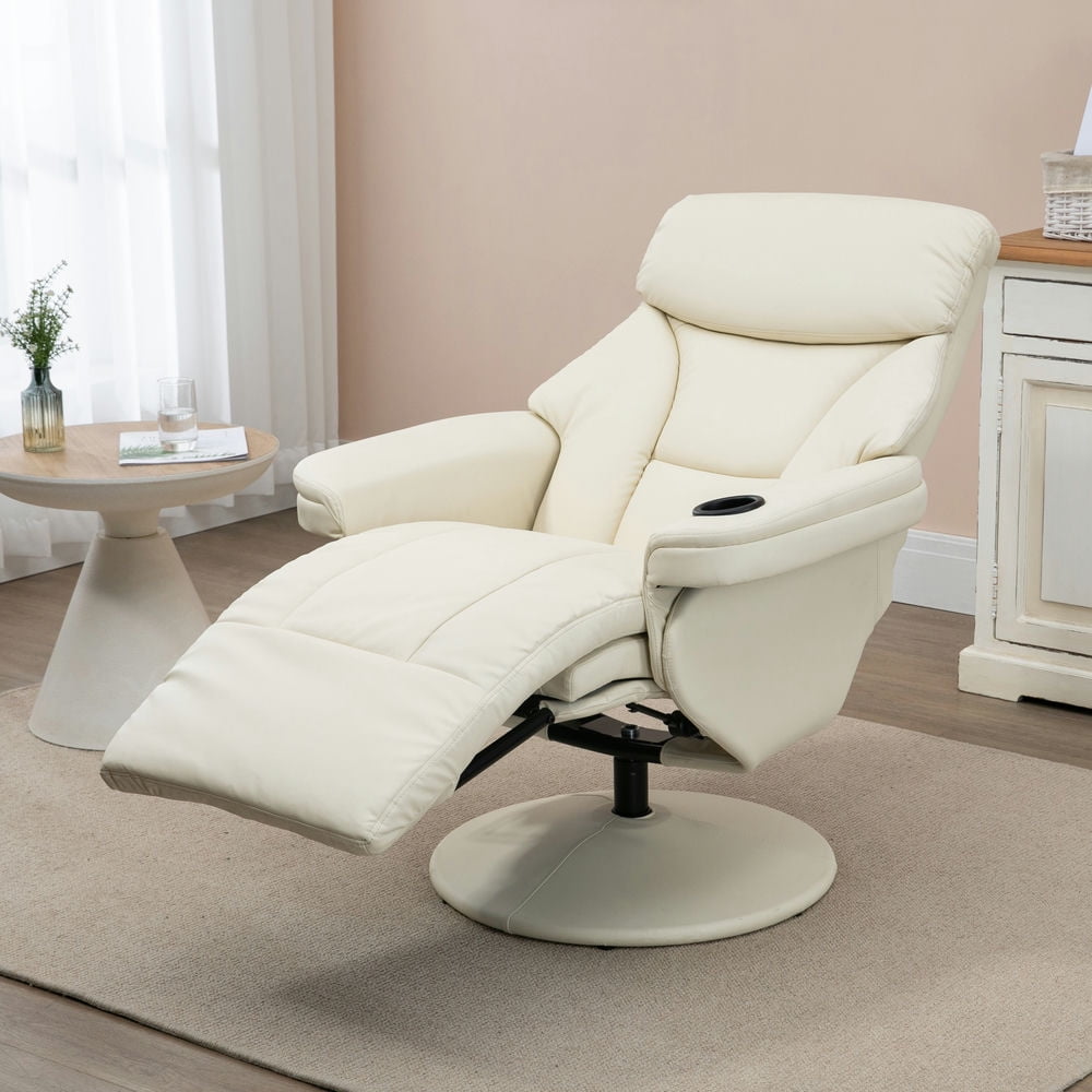 Finihen Faux Leather Manual Recliner, Adjustable Swivel Lounge Chair with Footrest, Cup Holder for Living Room, White Finihen Faux Leather Manual Recliner, Adjustable Swivel Lounge Chair with Footrest, Cup Holder for Living Room, White