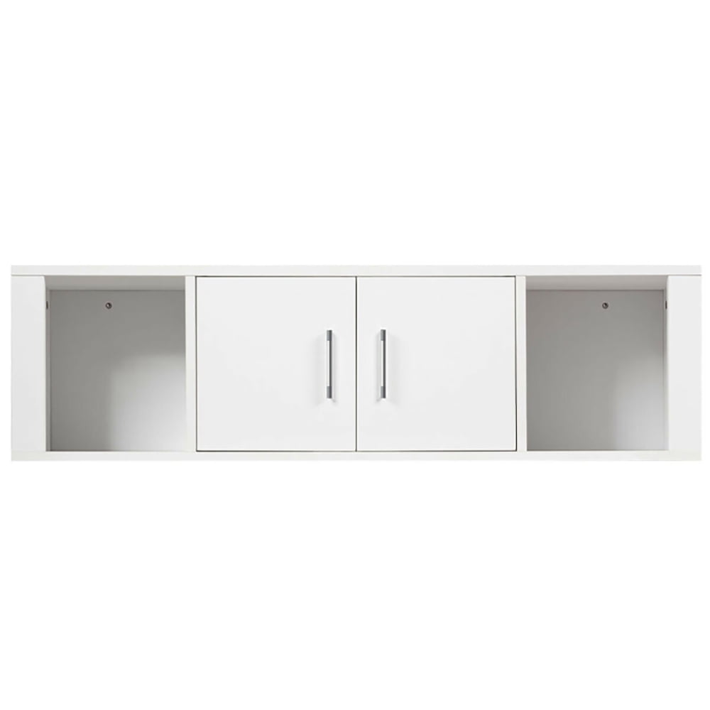 Finihen Floating Shelves, Modern Hanging Shelf for Wall Decor, Wall Mounted Floating 2 Door Desk Hutch Storage Shelves, for Living Room, Bedroom, Kitchen, White