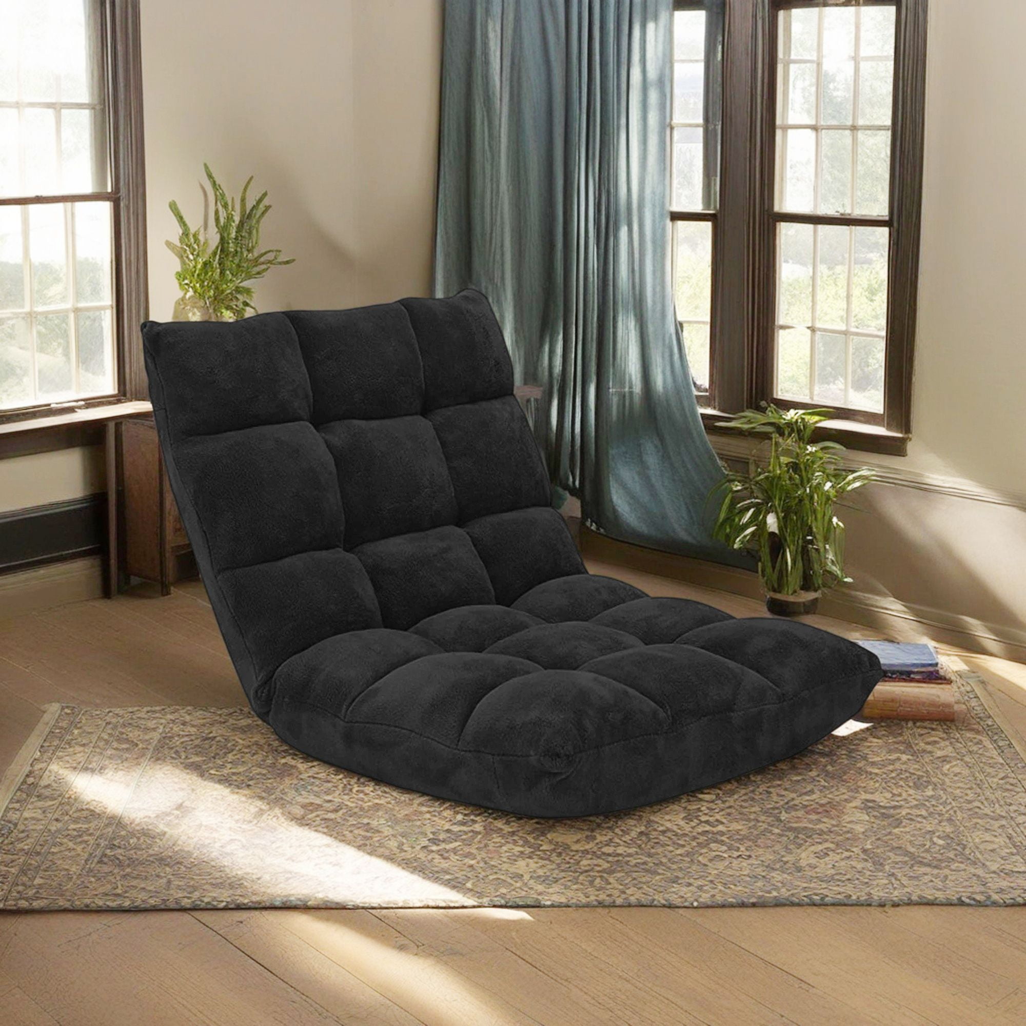Finihen Adjustable 14-position Cushioned Floor Chair, Folding Lazy Sofa Chair for Living Room, Bedroom, for Gaming, Reading, Black Finihen Adjustable 14-position Cushioned Floor Chair, Folding Lazy Sofa Chair for Living Room, Bedroom, for Gaming, Reading, Black