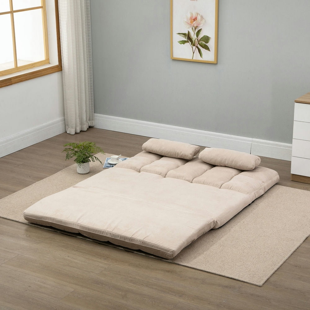 Finihen Floor Chair with Back Support, Folding Sofa Chair with Adjustable Backrest, 2 Pillows, Padded Sleeper Bed, Floor Gaming Chair, Beige Finihen Floor Chair with Back Support, Folding Sofa Chair with Adjustable Backrest, 2 Pillows, Padded Sleeper Bed, Floor Gaming Chair, Beige