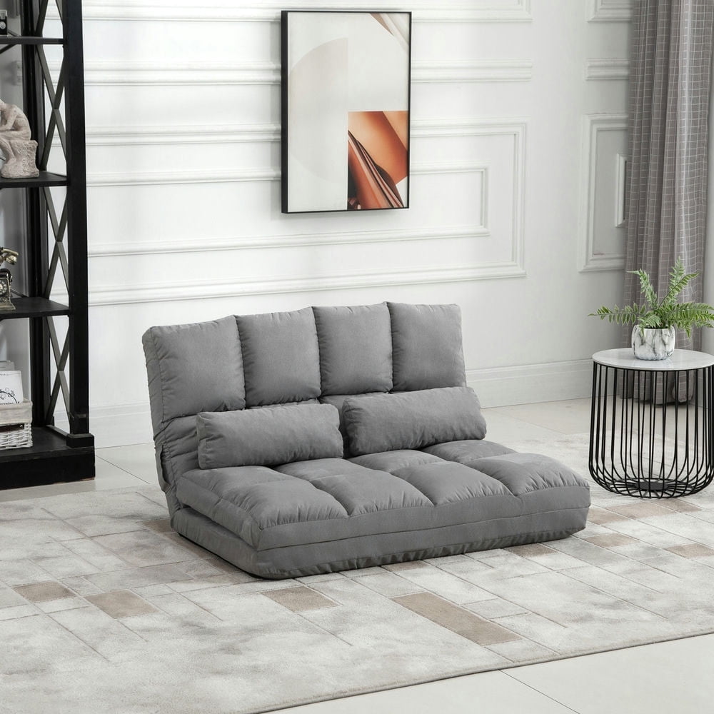Demi Bonn Floor Chair with Back Support, Folding Sofa Chair with Adjustable Backrest, 2 Pillows, Padded Sleeper Bed, Floor Gaming Chair, Gray