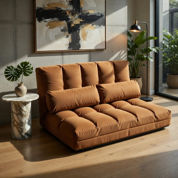 Demi Bonn Fold Sofa Bed, Fold Out Couch, 6-Position Foldable Floor Sofa Bed with Detachable Cloth Cover, Washable Cover, Brown