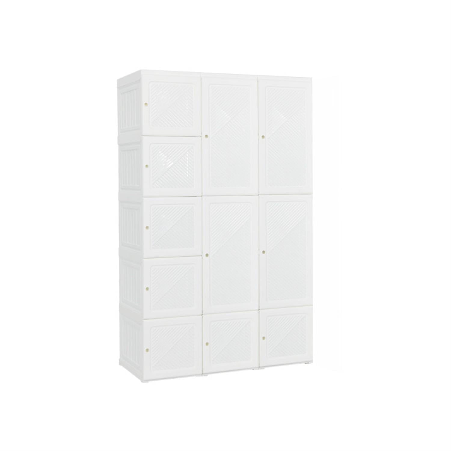 Demi Bonn Foldable Bedroom Armoire Portable Wardrobe Closet Clothes Storage Organizer with 10 Cubes, Magnet Doors, White