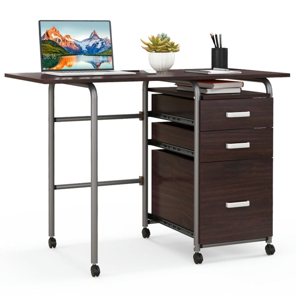 Demi Bonn Folding Computer Laptop Desk Wheeled Home Office Furniture, Study Writing Table, Brown