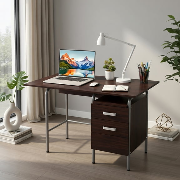 Demi Bonn Folding Computer Laptop Desk Wheeled Home Office Furniture, Study Writing Table, Brown