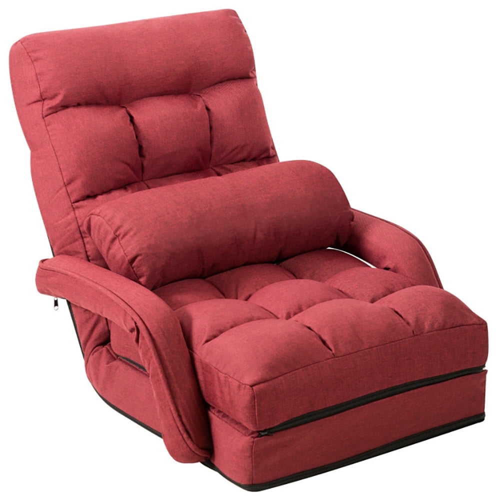 Demi Bonn Folding Lazy Sofa Chair, Floor Chair, Folding Lazy Floor Chair Sofa with Armrests and Pillow, for Living Room, Bedroom, for Gaming, Reading, Red