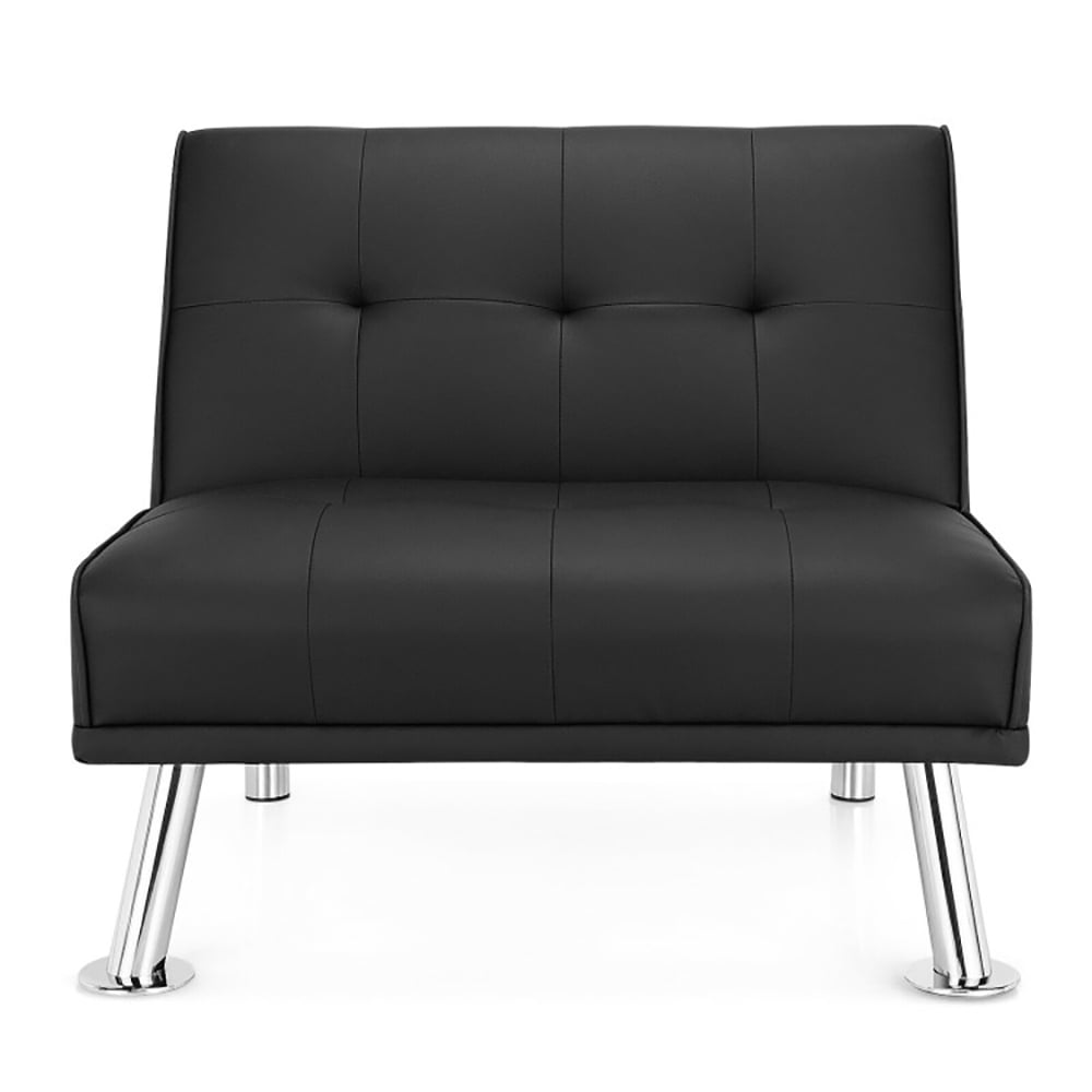 Finihen Folding PU Leather Sofa Couch, Leather Couch, Folding PU Leather Single Sofa with Metal Legs and Adjustable Backrest, for Living Room, Bedroom, Black Finihen Folding PU Leather Sofa Couch, Leather Couch, Folding PU Leather Single Sofa with Metal Legs and Adjustable Backrest, for Living Room, Bedroom, Black