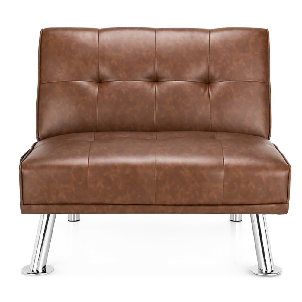 Finihen Folding PU Leather Sofa Couch, Leather Couch, Folding PU Leather Single Sofa with Metal Legs and Adjustable Backrest, for Living Room, Bedroom, Brown Finihen Folding PU Leather Sofa Couch, Leather Couch, Folding PU Leather Single Sofa with Metal Legs and Adjustable Backrest, for Living Room, Bedroom, Brown