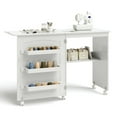thumbnail image 1 of Finihen Folding Swing Craft Table Storage Shelves Cabinet, Small Home Office Desk Study Writing Table, White, 1 of 11