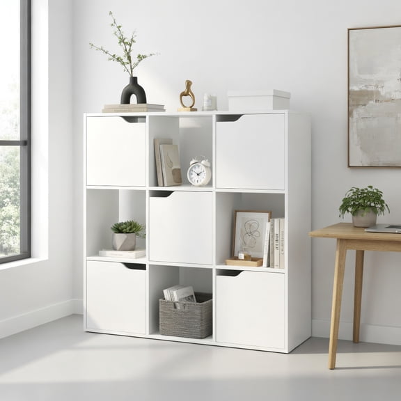 Demi Bonn Free Standing 9 Cube Storage Wood Divider Bookcase for Home and Office, White