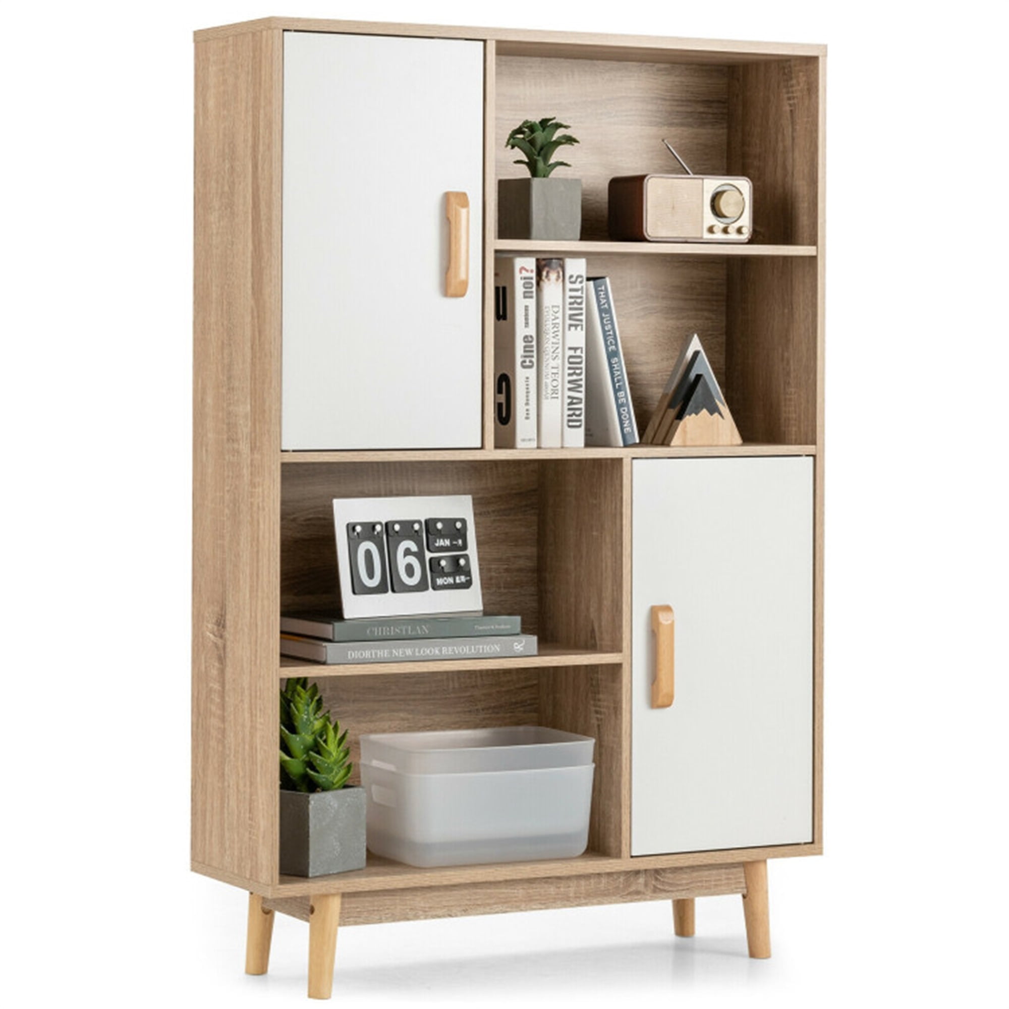 Finihen Free Standing Bookcase for Home and Office, Sideboard Storage Cabinet with Door Shelf, Beige Finihen Free Standing Bookcase for Home and Office, Sideboard Storage Cabinet with Door Shelf, Beige