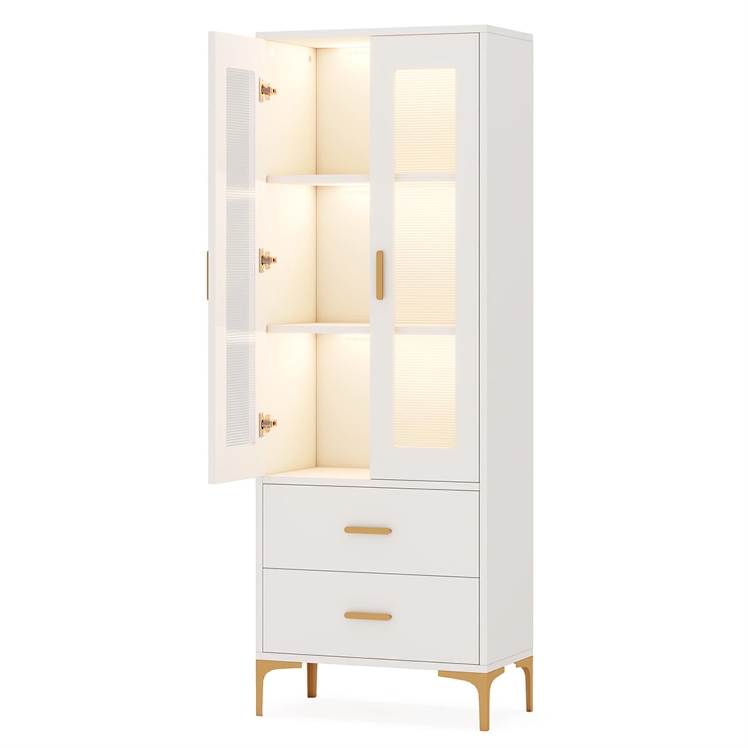 Demi Bonn Freestanding Bookcase Bookshelf with LED Light, Doors & 2 Drawers for Bedroom, Living Room, White