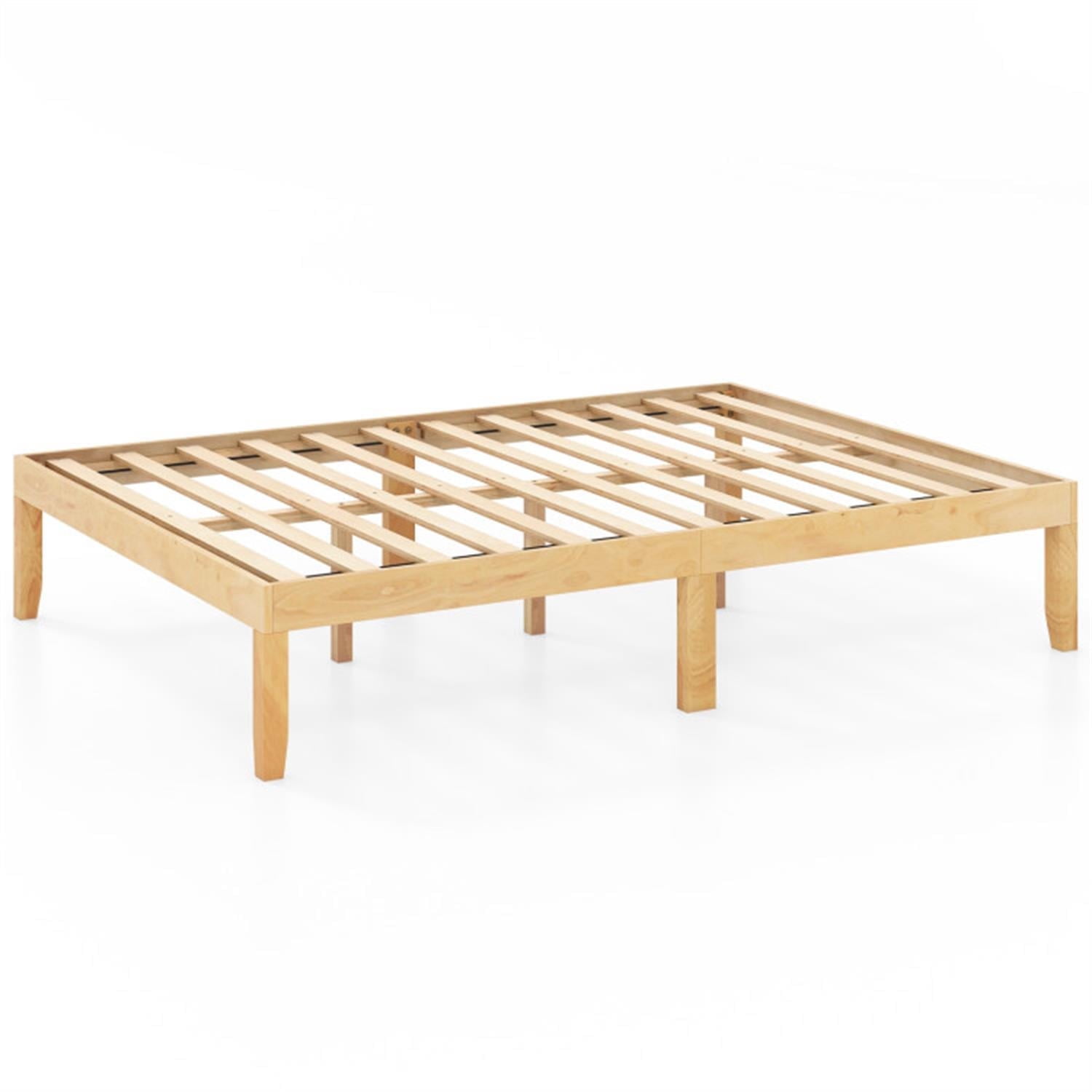 Demi Bonn Full Size Bed Frame with Wooden Slats Support and Rubber Wood Legs, Acacia Wood Platform Bed Frame with Under Bed Storage, No Box Spring Needed, Beige