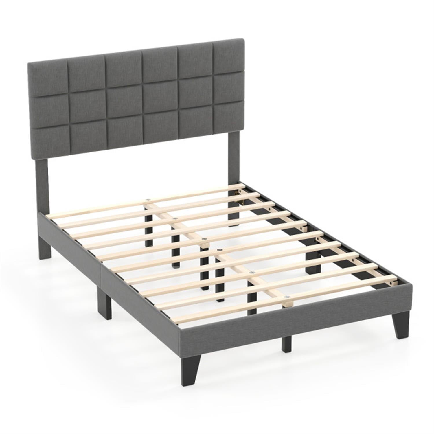Demi Bonn Full Size Bed Frame with Adjustable Headboard, Modern Linen Platform Bed Frame with 10 Strong Wood Slat Support, No Box Spring Needed, Gray