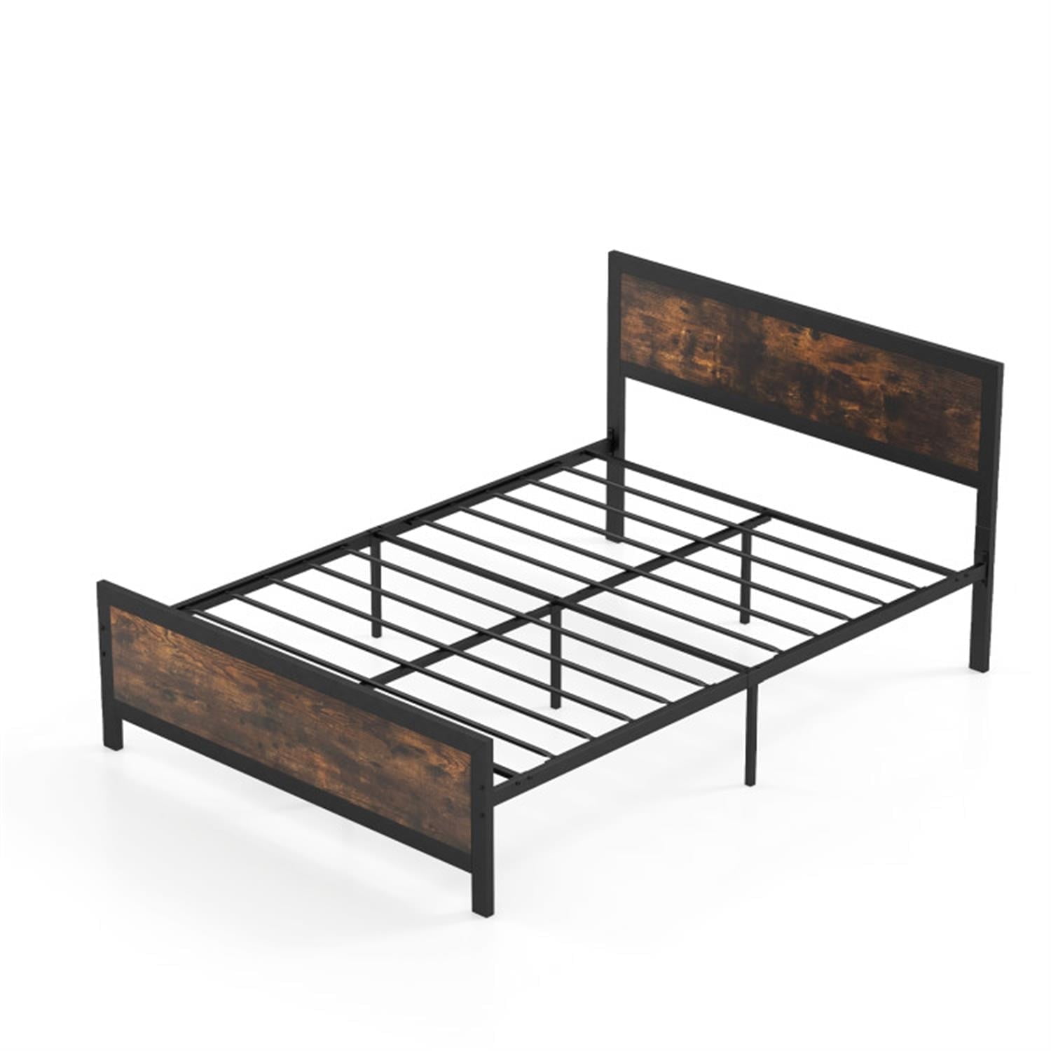 Demi Bonn Full Size Bed Frame with Headboard and Footboard, Modern Metal Platform Bed Frame with Under Bed Storage, No Box Spring Needed, Brown