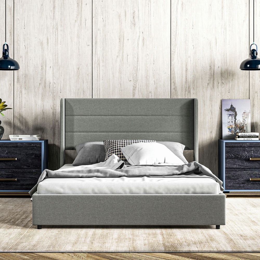 Demi Bonn Full Size Bed frame with Headboard, Upholstered Platform Bed Frame with Storage Drawers, Easy Assembly, No Box Spring Needed, Gray