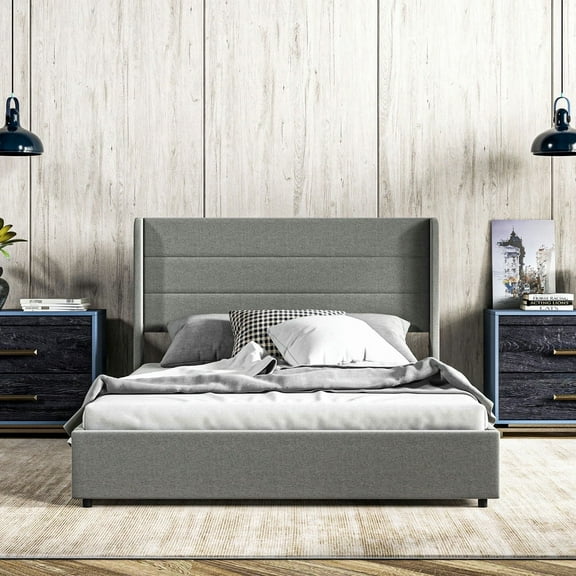 Demi Bonn Full Size Bed frame with Headboard, Upholstered Platform Bed Frame with Storage Drawers, Easy Assembly, No Box Spring Needed, Gray