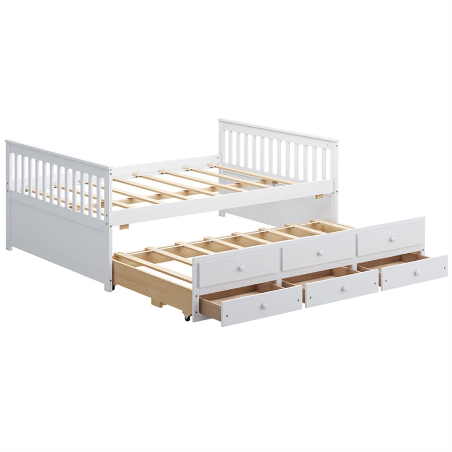 Demi Bonn Full Size Wood Daybed Frame with Trundle Bed and 3 Storage Drawers, Modern Bed Frame for Teens, White