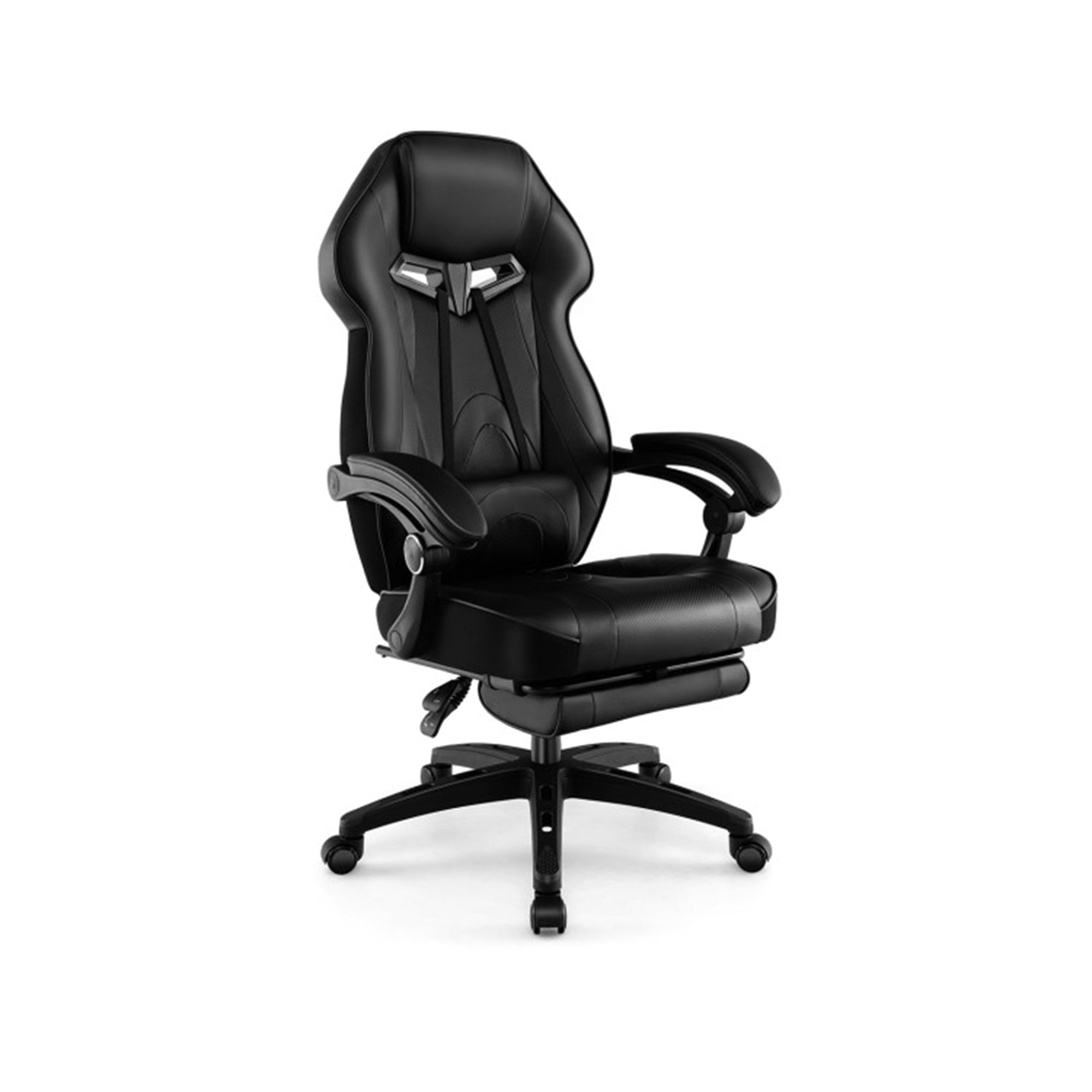 Demi Bonn Gaming Chair Racing Style Swivel Chair with Footrest and Adjustable Lumbar Pillow, Black