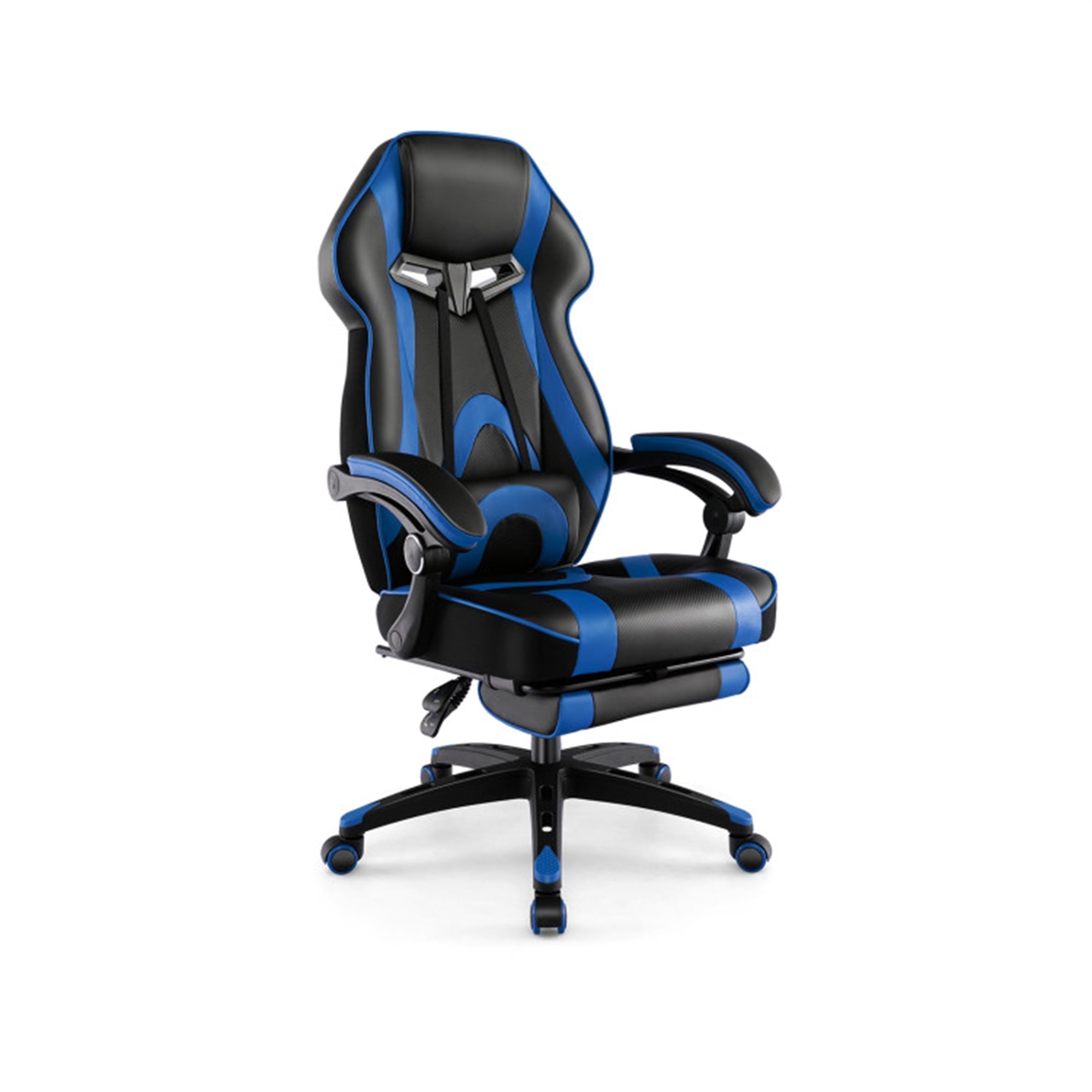 Demi Bonn Gaming Chair Racing Style Swivel Chair with Footrest and Adjustable Lumbar Pillow, Blue