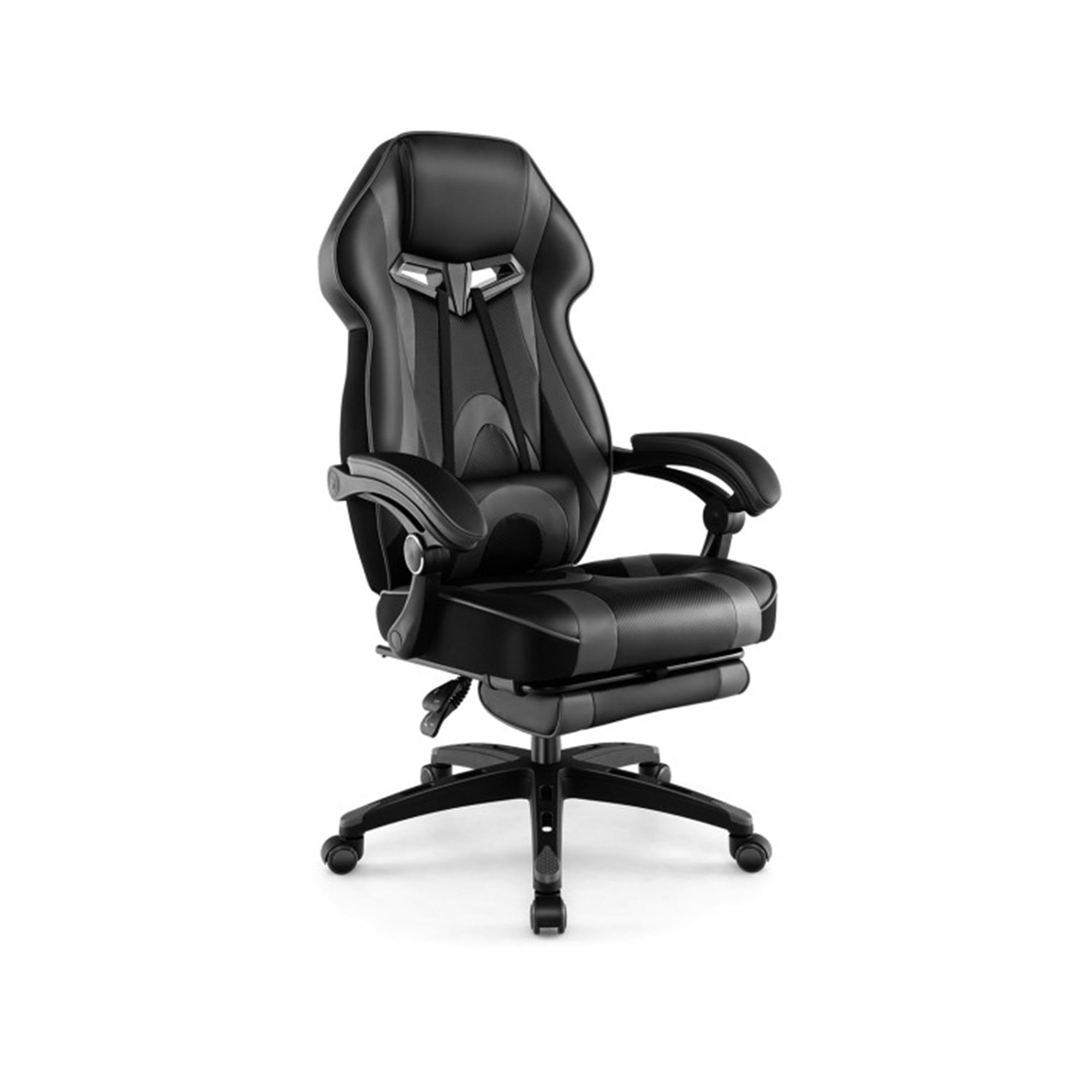 Demi Bonn Gaming Chair Racing Style Swivel Chair with Footrest and Adjustable Lumbar Pillow, Gray