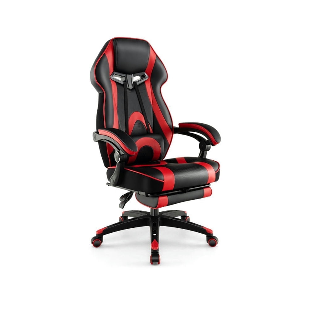 Demi Bonn Gaming Chair Racing Style Swivel Chair with Footrest and Adjustable Lumbar Pillow, Red