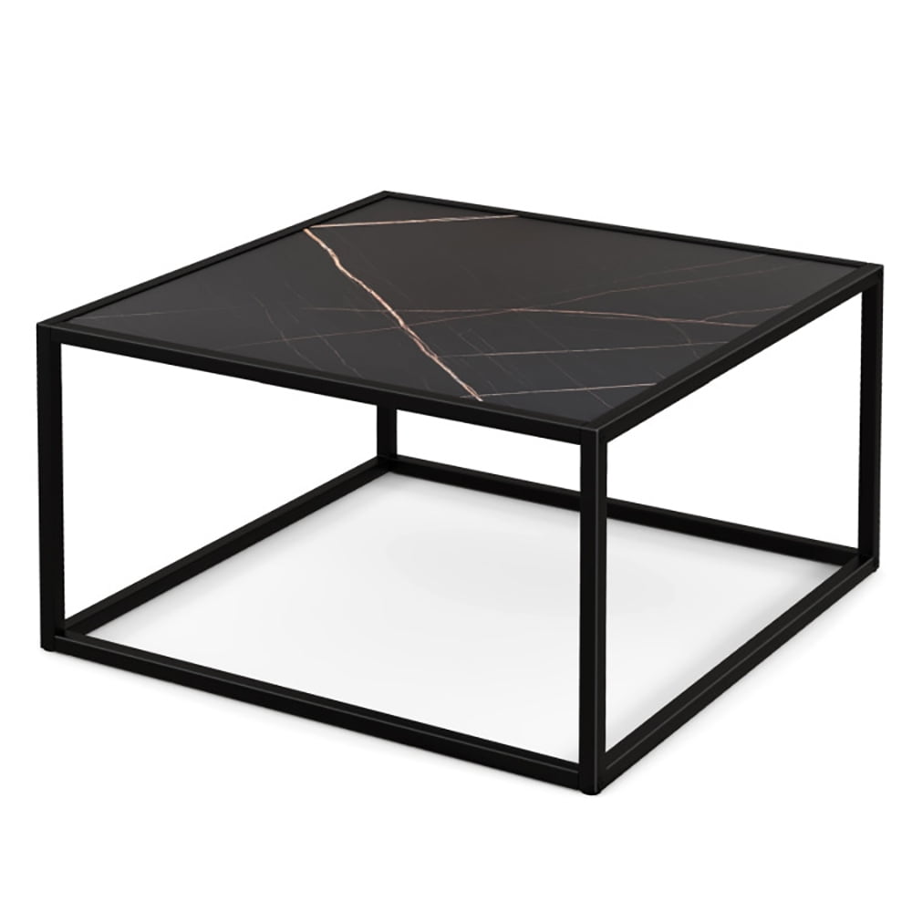Finihen Glass Coffee Table, Square Coffee Table, Modern Glass Square Coffee Table with Metal Frame, for Living Room, Reception Room, Black Finihen Glass Coffee Table, Square Coffee Table, Modern Glass Square Coffee Table with Metal Frame, for Living Room, Reception Room, Black