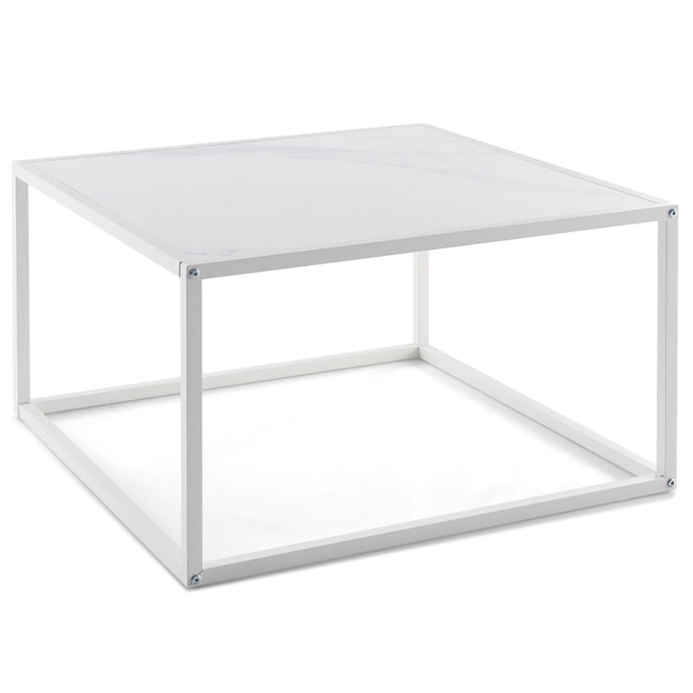 Finihen Glass Coffee Table, Square Coffee Table, Modern Glass Square Coffee Table with Metal Frame, for Living Room, Reception Room, White Finihen Glass Coffee Table, Square Coffee Table, Modern Glass Square Coffee Table with Metal Frame, for Living Room, Reception Room, White