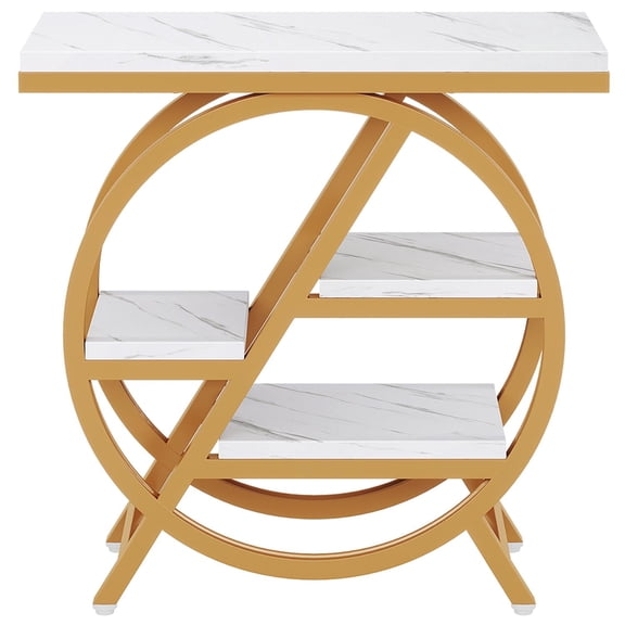 Demi Bonn Half-Round End Table, 3-Tier Narrow Side Table with Metal Frame for Hallway, Entrance, Living Room, Bedroom, White