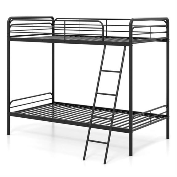 Demi Bonn Heavy Duty Metal Bunk Bed with Ladder and Safety Guardrails, Bunkbeds for Bedroom, No Box Spring Needed, Black