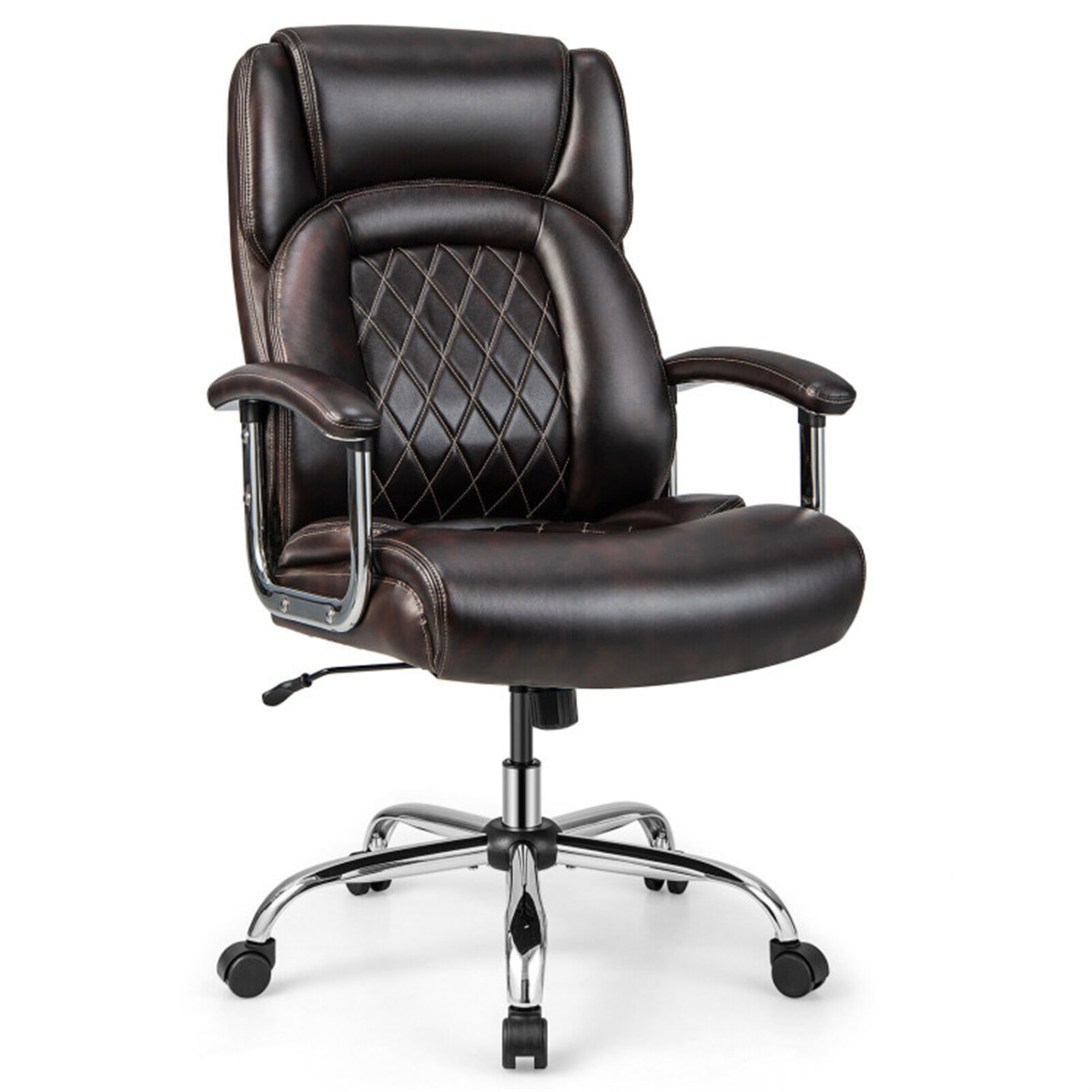 Finihen Height Adjustable Big and Tall Office Chair Computer Desk Chair with Metal Base for Home, Bedroom, Study, Brown Finihen Height Adjustable Big and Tall Office Chair Computer Desk Chair with Metal Base for Home, Bedroom, Study, Brown