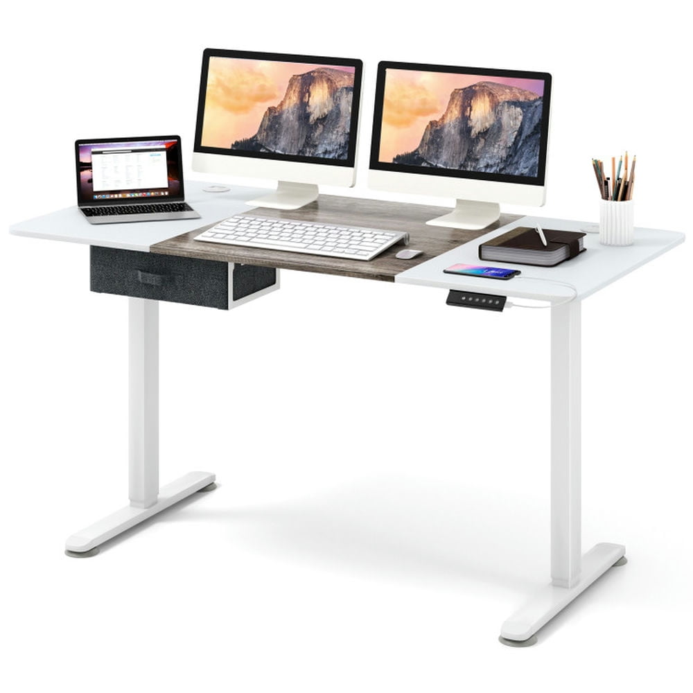 Finihen Height Adjustable Electric Standing Desk with USB Charging Port, Small Home Office Desk Study Writing Table, Gray Finihen Height Adjustable Electric Standing Desk with USB Charging Port, Small Home Office Desk Study Writing Table, Gray