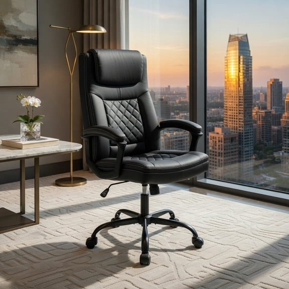 Demi Bonn High Back Ergonomic Executive Desk Chair with Thick Headrest Cushion, Rolling Work Computer Office Chair, Black