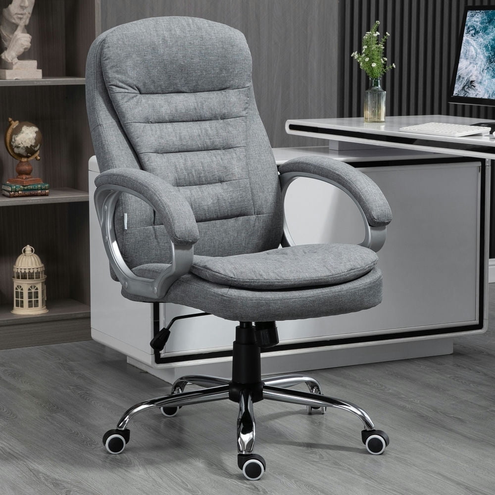 Demi Bonn High Back Office Desk Chair, Ergonomic Computer Chair with Upholstered Thick Padding Headrest and Armrest, Adjustable Height Executive Chair, Gray