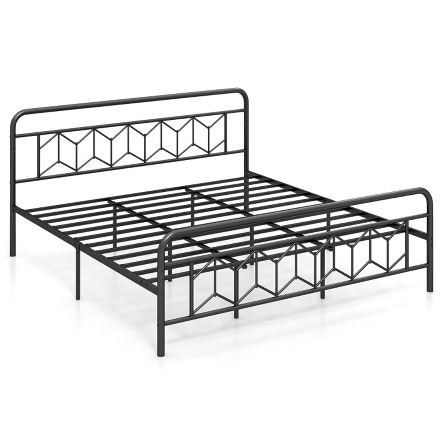 Demi Bonn King Size Bed Frame with High Headboard and Snap Lock Metal Slats, Platform Bed Frame with Under Bed Storage, No Box Spring Needed, Black
