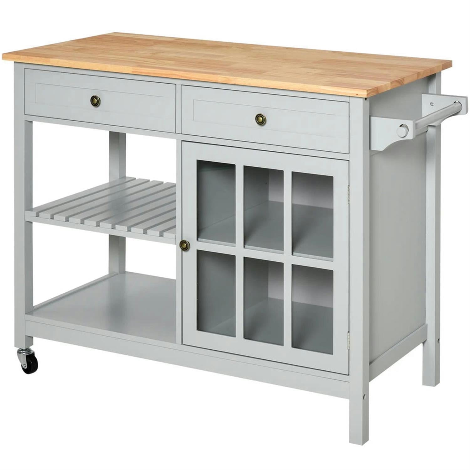 Demi Bonn Kitchen Island Cart on Wheels with Storage, Rolling Dining Room Serving Utility Carts Mobile Movable with Adjustable Shelf and Drawer, Gray
